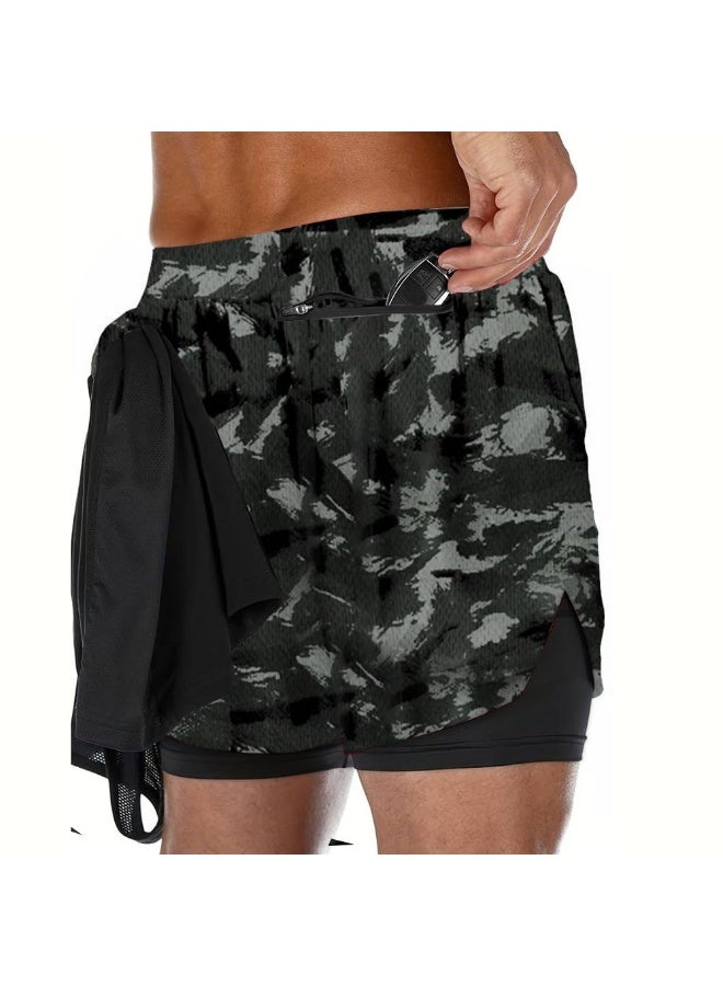 ناكسوس شورتات رياضية للرجال، شورتات رياضية للجري للرجال، شورتات رياضية برباط للرجال، شورتات رياضية فضفاضة بطبقتين وأربعة جيوب - Image 3